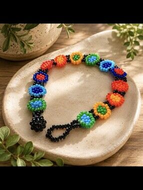 Multicolor Beaded Flower Bracelet